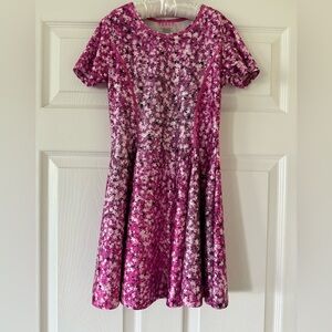 Girls Cap Sleeve Skater Dress, Pink, Size 7/8